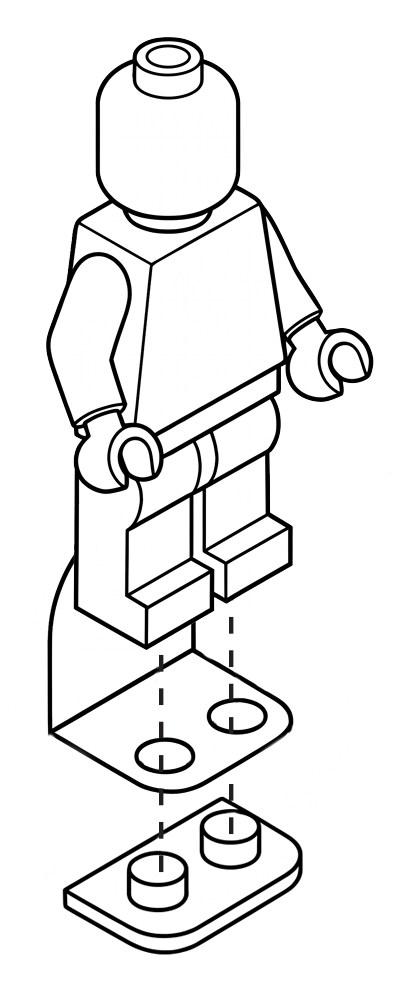 Diagram showing a LEGO minifigure pegging into the Mini Display insert